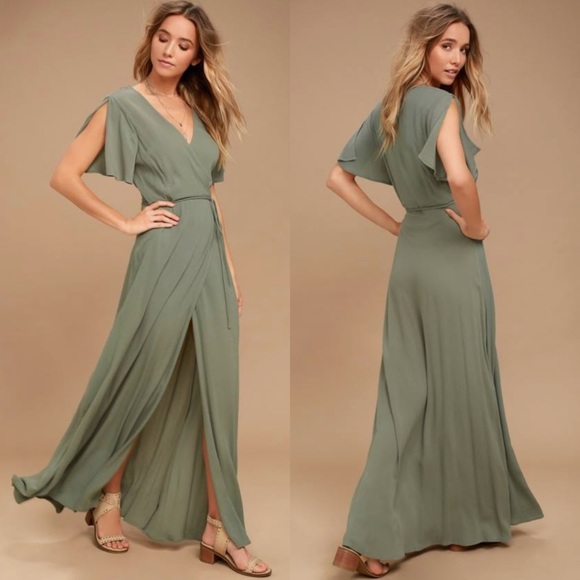 Lulus Dresses & Skirts - Lulu’s Much Obliged Wrap Maxi Dress Gauzy Flowy Casual Spring Summer Green Small